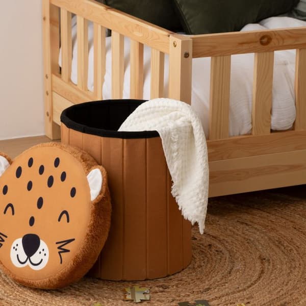 Fällbar leopardmönstrad barnpuff "Anoki" orange D30x36cm - Atmosphera Inredningsdesigner