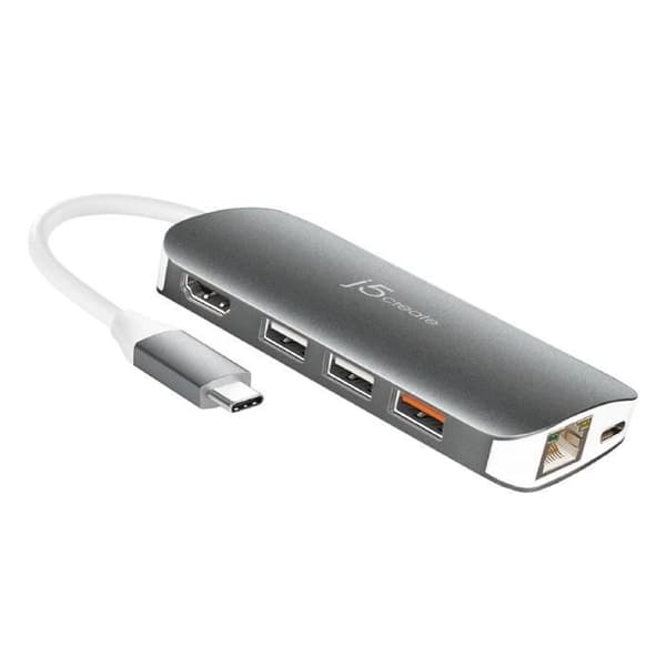 Multi-Adapter USB-C - j5create - JCD383 - Silver och Vit - 9-i-1 - Snabbladdning BC 1.2