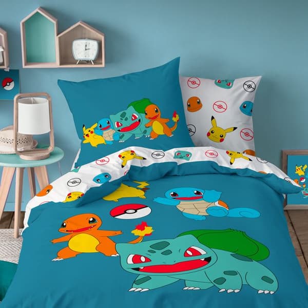 Barnsängset 100% Bomull - POKÉMON POWER - Blå - 140x200+63x63cm