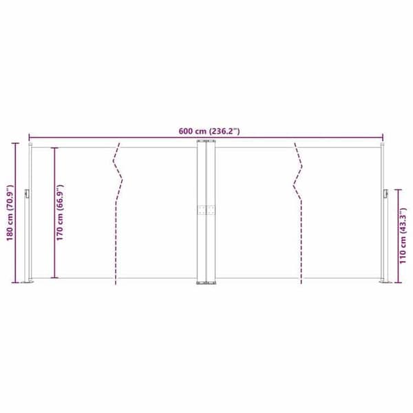 vidaXL Infällbar sidomarkis Blå 180x600 cm 318004