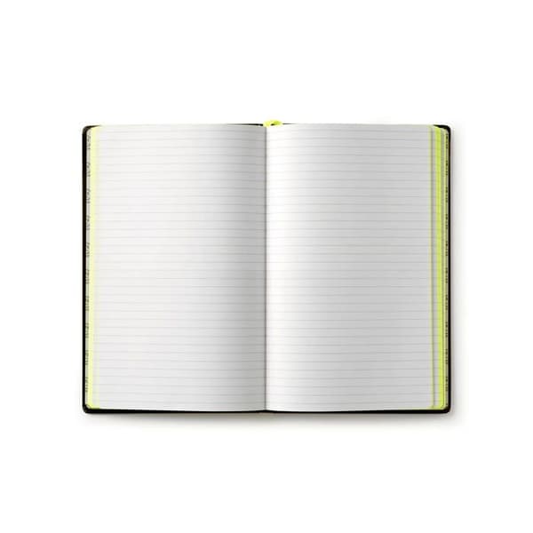 Pigna Cahier Barrow 13×21 cm Svart — Gula linjerade sidor, blank serigrafi, elastisk