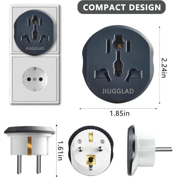 Reseadapter - JIUGGLAD - UK till EUR - Pack om 2 - Säker - Universell