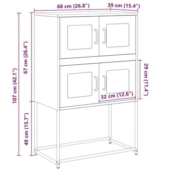 vidaXL Buffé hög anthracit 68x39x107 cm stål 853346
