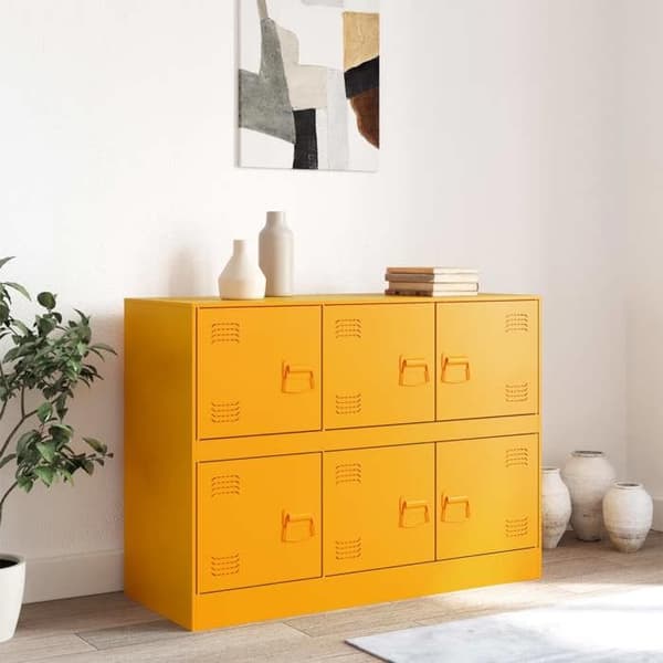 vidaXL Buffé gul senap 99x39x73 cm stål 841796