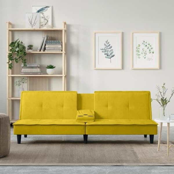 vidaXL Sängsoffa med kopphållare gul sammet 351925