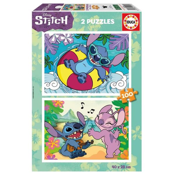 Pussel 2 x 100 bitar - Stitch - EDUCA BORRAS - Blå - Återvunnet kartong - 100 bitar - Från 6 år