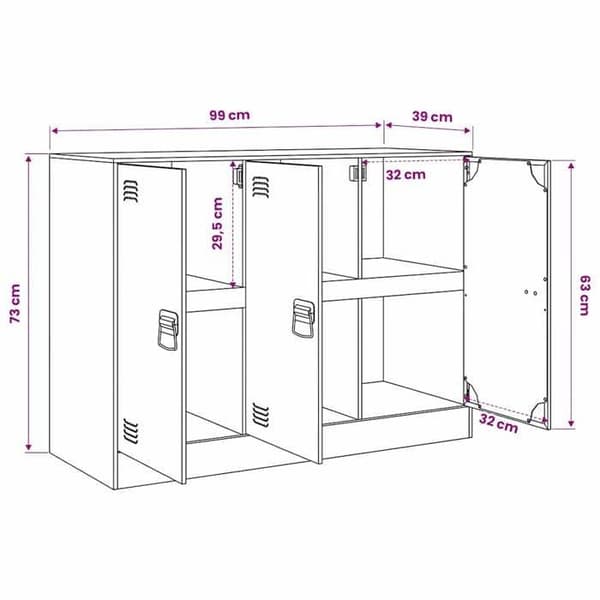 vidaXL Buffé vit 99x39x73 cm stål 841726