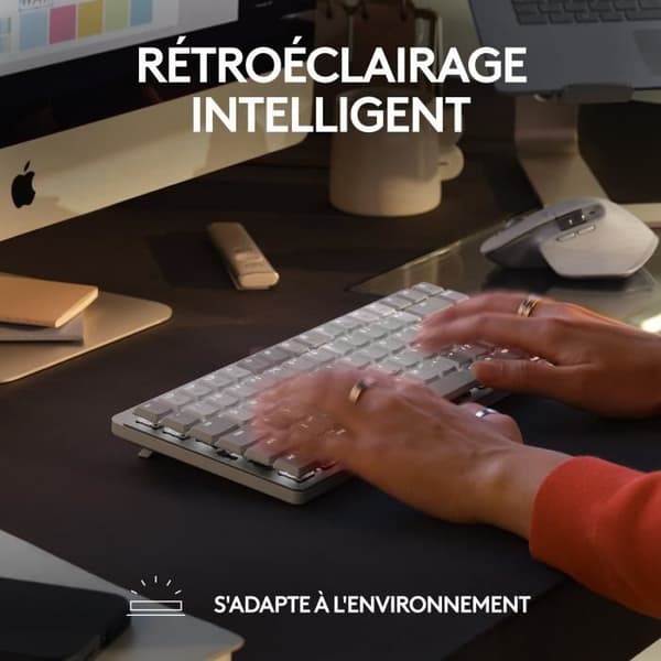 Tangentbord - Trådlös - Logitech - MX Mechanical Mini - AZERTY - Bakgrundsbelyst - För Mac - Ljusgrå