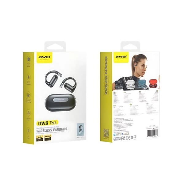 Bluetooth-hörlurar - AWEI - OWS T93 - Bluetooth 5.4 - Dockningsstation - Svart