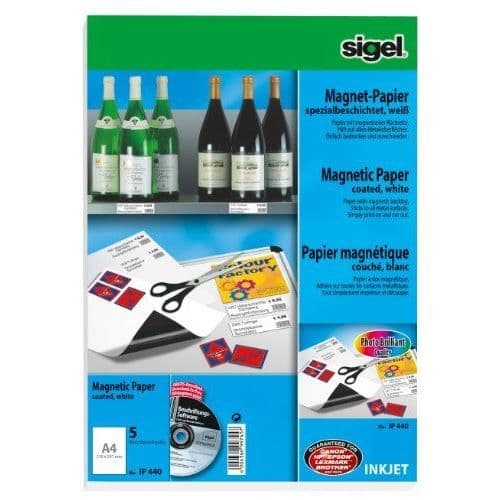 Magnetpapper - Sigel - IP440 - A4 - 5 ark - Matt vit - 380 m