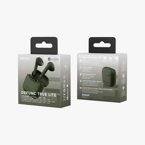 Hörlurar - DEFUNC - True Lite - Bluetooth 5.3 - IPX4 - 20h batteritid - Kaki