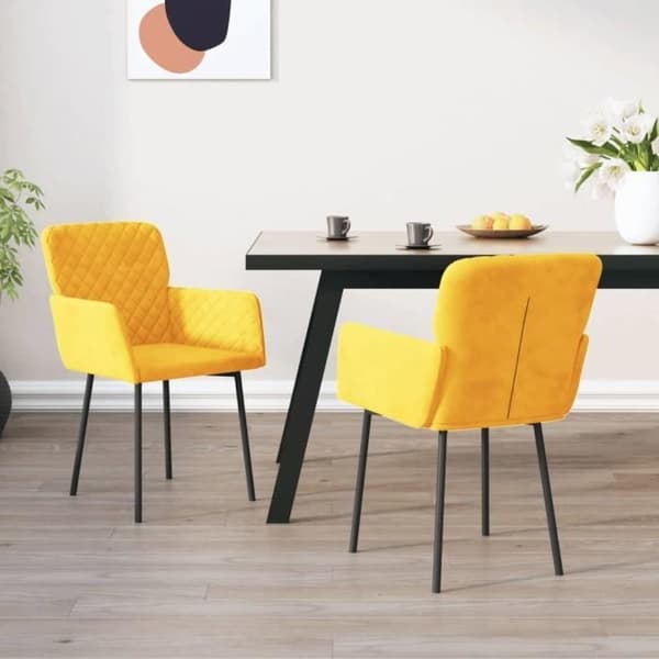 vidaXL Matsalsstolar 2 st Gul Sammet 344786