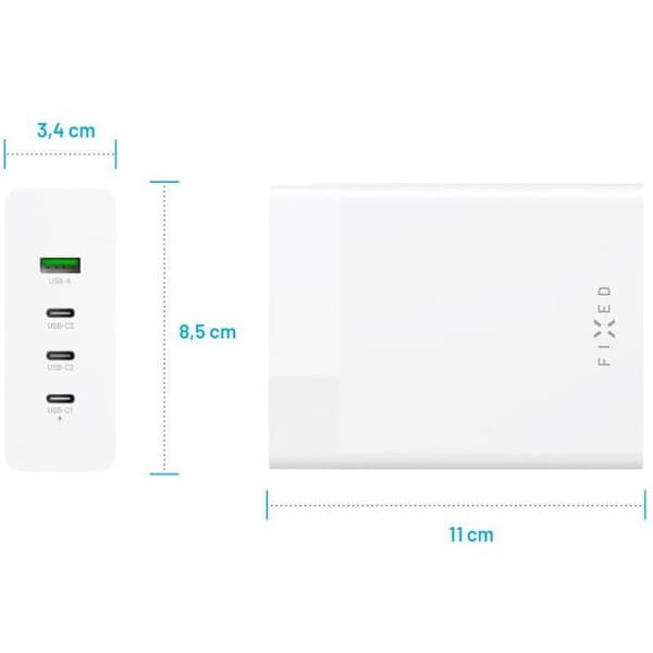Strömadapter - FIXERAD - Laddstation - 3xUSB-C - 1xUSB-A - 200W vit