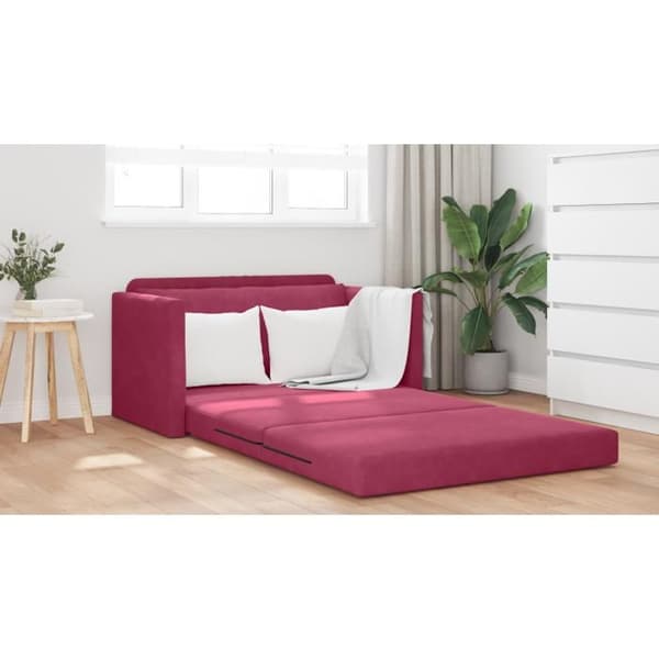 Sängsoffa 2 i 1 Röd Vin 124x204x61 cm Sammet