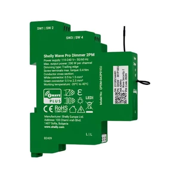 Modul Kontroller Shelly Dimmer Z-Wave Rail DIN 2x200W med Mätning