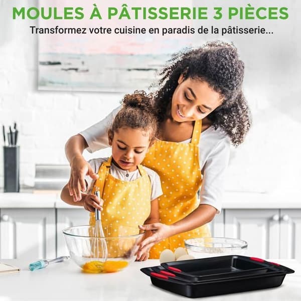 Set med 3 Bakplåtar - NutriChef - Non-stick - Bakformar i Kolstål - Silikongrepp
