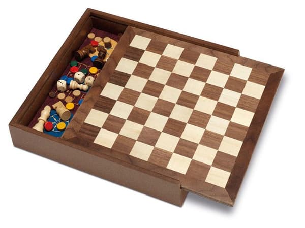 Trälåda - CAYRO - 5 spel - Gåsspel, Småhästar, Schack, Dam och Backgammon