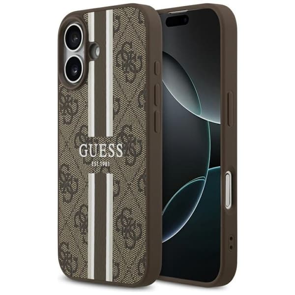 Coque Guess Hardcase 4G Printed Stripes MagSafe för iPhone 17 - Brun