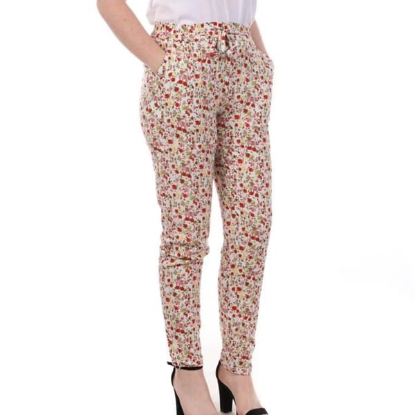 Vero Moda Easy Blommönstrade Vita Byxor Dam