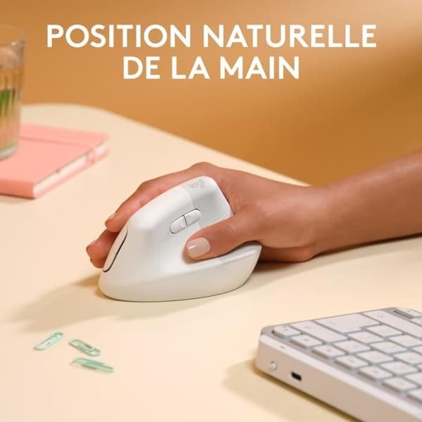 Mus - Trådlös - Logitech - Lyft Ergonomisk Vertikal - Vit - Högerhänt - För Mac