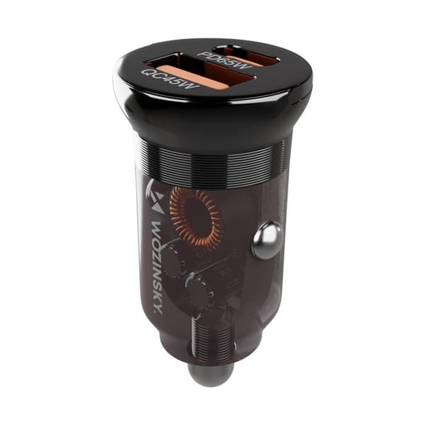 USB-A/USB-C PD QC 65 W bil-laddare - Svart