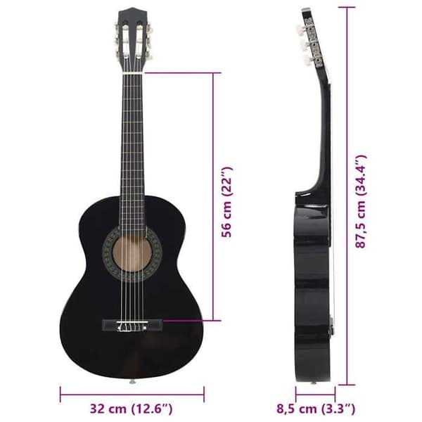 vidaXL klassisk gitarrset för nybörjare 8 st Svart 1/2 34"