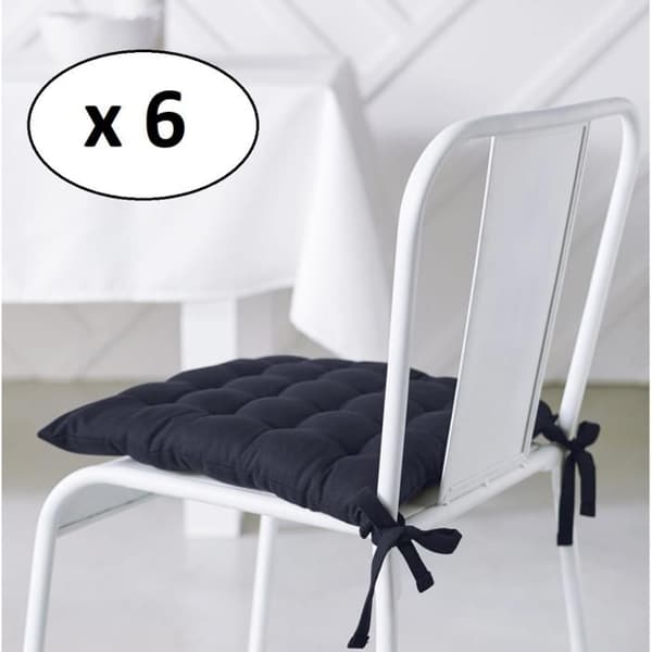 Set med 6 stoppade stolsdynor i marinblå bomull 38 x 38 cm