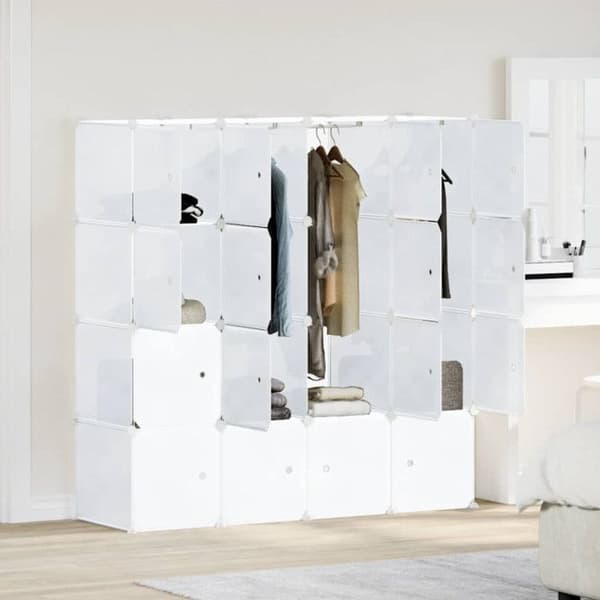 Förvaringskub - 16 moduler - PP - hängstänger - Vit 145,5x46,5x144 cm