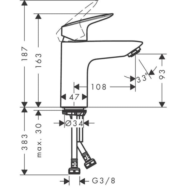 Handfatblandare - HANSGROHE - Logis 100 - Kromad - Push-Open avlopp - Vattenbesparing