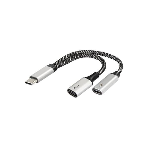 USB-C 2-i-1 fördelningsadapter - MAXTRACK - USB Typ C - 2 portar - Dataöverföring - Snabbladdning 60 W