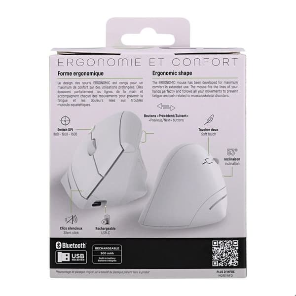 T'nB - Ergonomisk vertikal trådlös mus med dubbelanslutning Bluetooth + USB-A