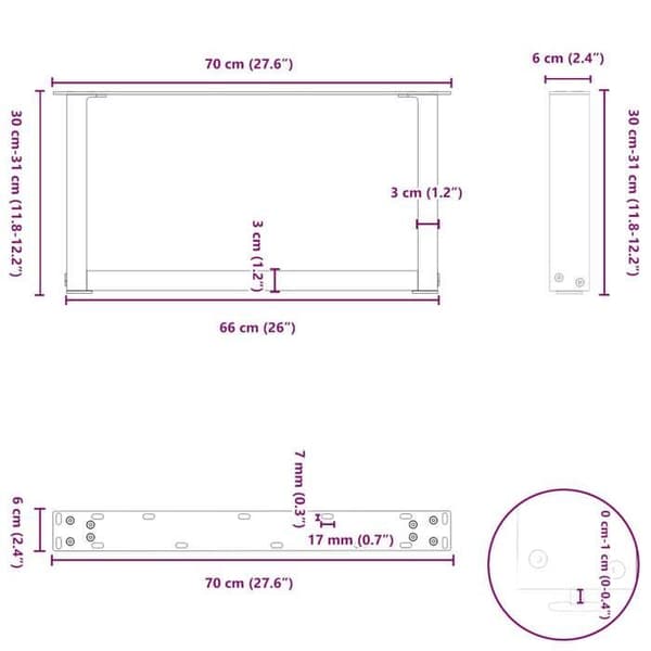 vidaXL U-formade soffbordsben 2 delar Vit 70 x (30-31) cm Stål 4013145