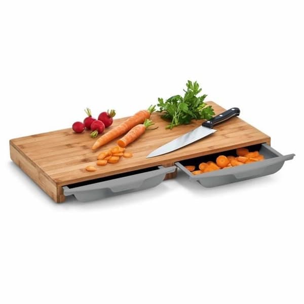Skärbräda - Zeller - Natur - Bambu - 50 cm - 2 behållare för avfall