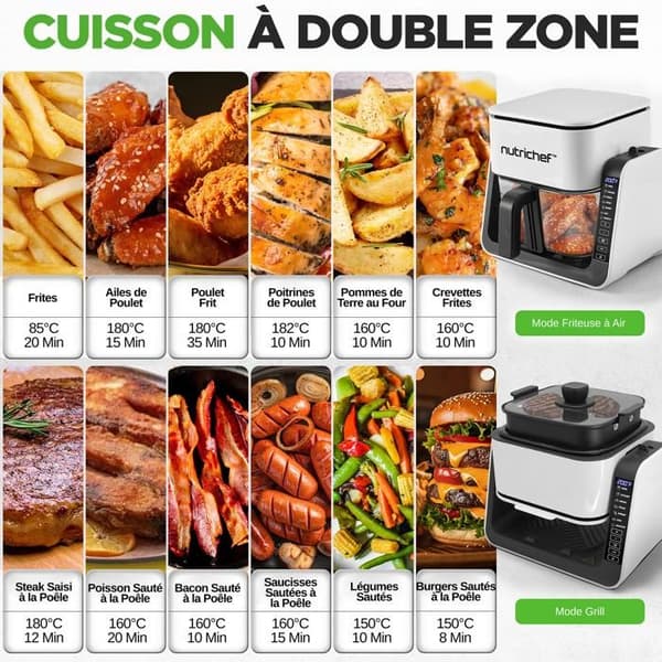 Luftfritös med grill - NUTRICHEF - NutriChef Airfryer - 1500 W - 4 L + grill 1,2 L - 8 program