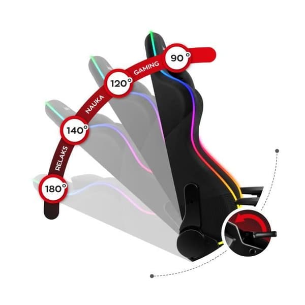 Gamingstol - HUZARO - Force 6.2 - Ergonomisk - RGB - Fällbart Ländryggsstöd