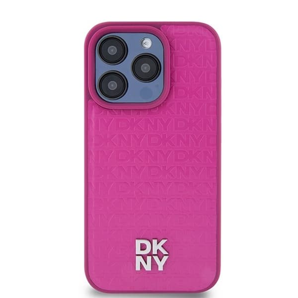 Mobilskal - DKNY - IPhone 15 Pro - Rosa - Läder monogram - Metall MagSafe-logotyp