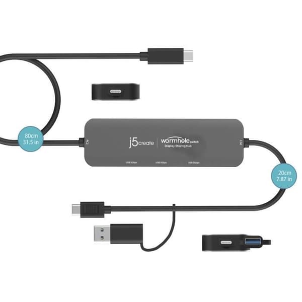 Skärmdelningshub - J5CREATE - JCH462-N - 2 portar (2 PC) - Multi-touch / gester / stylus - KVM grå