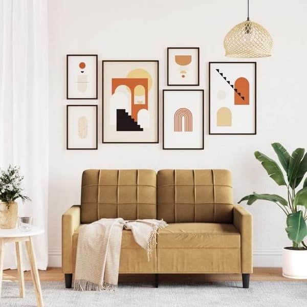 vidaXL 2-sitssoffa Brun 120 cm Sammet, soffa, stoppad soffa, vardagsrumssäte, loveseat, vardagsrumsoffa, soffa 4007621