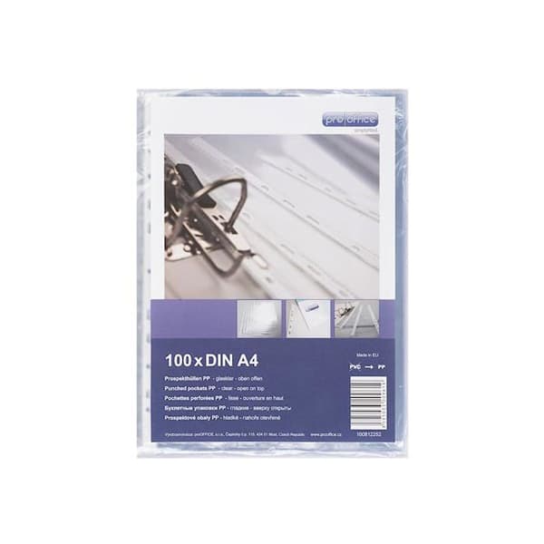 Hålplånbok A4 - proOFFICE - Pack om 100 - Polypropylen - Transparent
