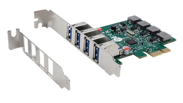EXSYS EX-11044 PCIe x4 kontrollerkort - 4 USB 3.2 Gen 1-portar (2 externa + 2 interna) Low Profile