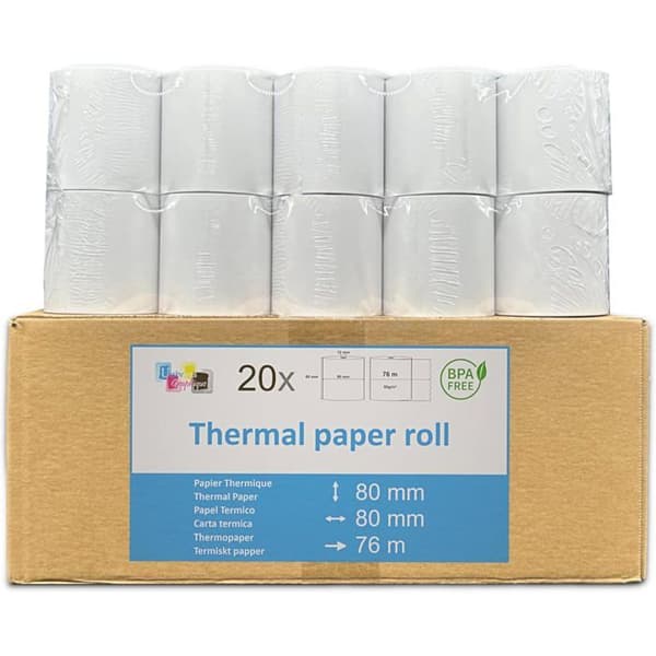 Termopapper Rullar Påfyllning 20 Rullar 80x80mm - Kassaregister