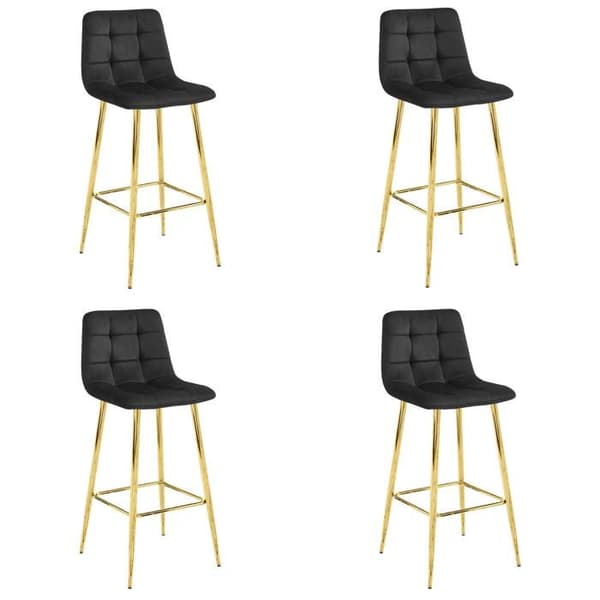 Taburett ARCETO - svart sammet / GULDA ben x 4