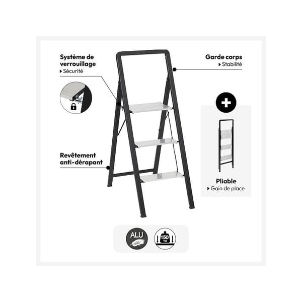 Grå aluminiumstege 3 steg H105cm - 5 five simply smart