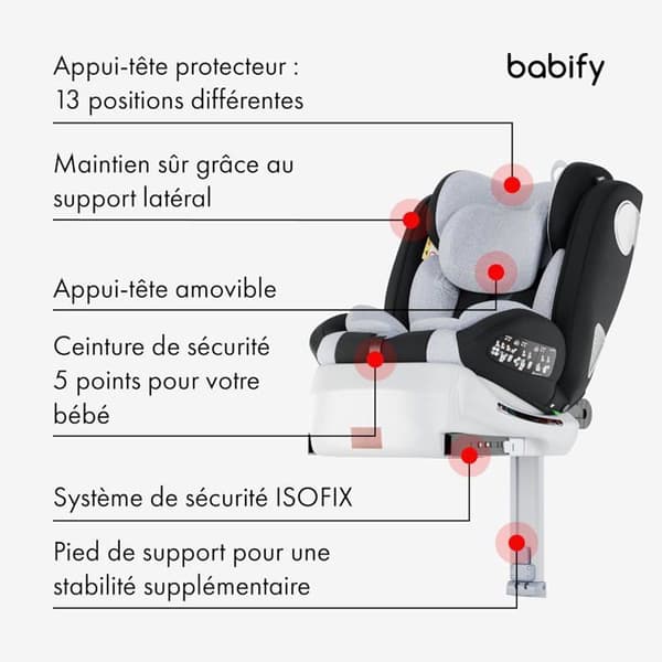 Babify Bilbarnstol 0-36 Kg Svängbar 360° Isofix Grå Lutbar