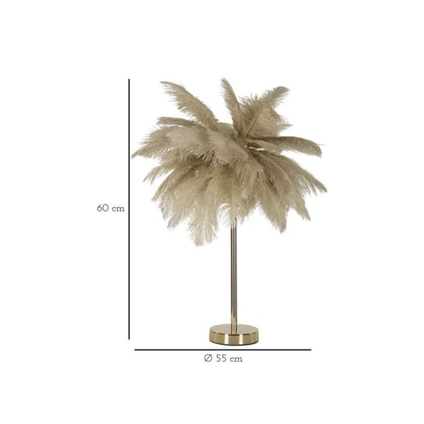 Bordslampa Imiterad Fjäder "Palm" 60cm Guld & Kamel