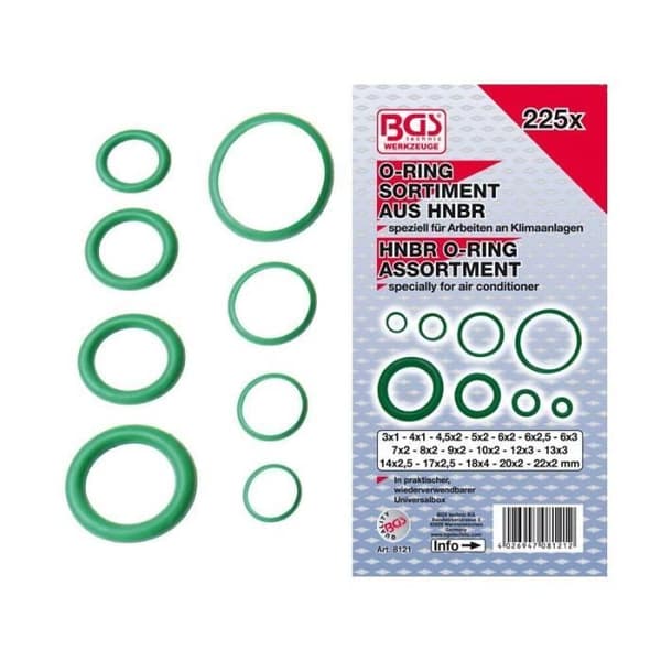 Vredgummiringar - BGS TECHNIC - Sortiment 225 delar - HNBR - Ø 3 till 22 mm