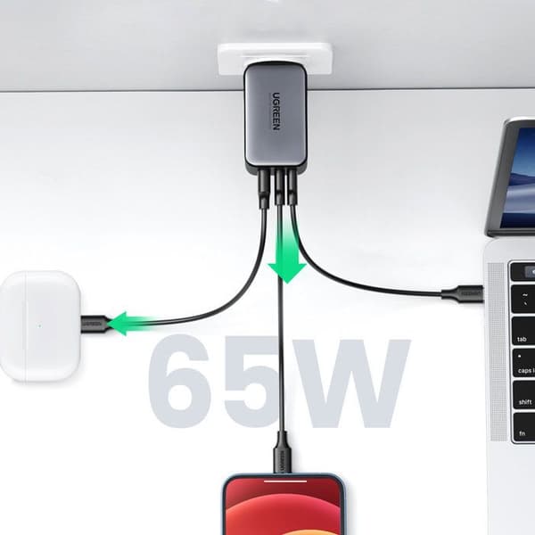 Laddare - UGREEN - Nexode - 65W - 2xUSB-C - 1xUSB-A - Hög hastighet
