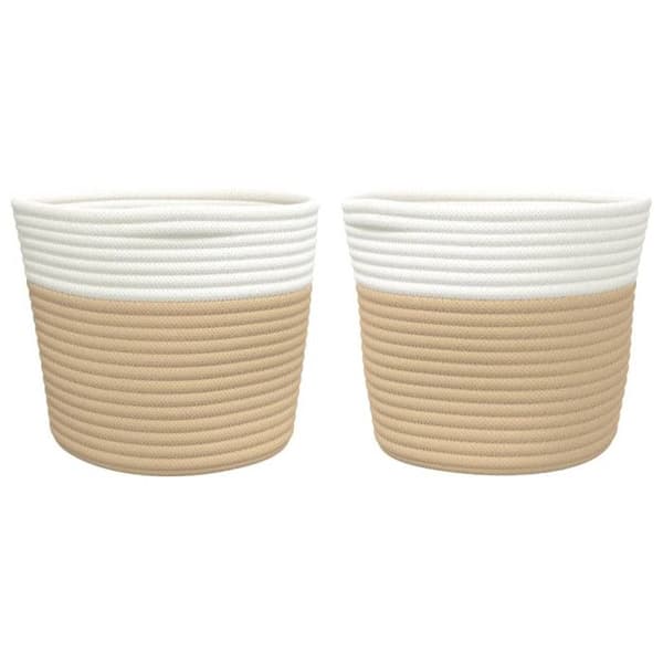 Förvaringskorgar 2 st beige och vit Ø24x18 cm bomull