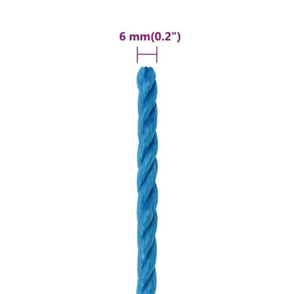 152964 vidaXL Arbetsrep Blå 6 mm 100 m Polypropen