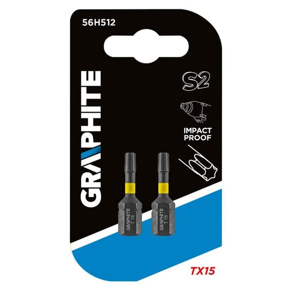 Slagskruvbits - GRAPHITE - TX15 - Stål S2 - 25 mm - 2 stycken